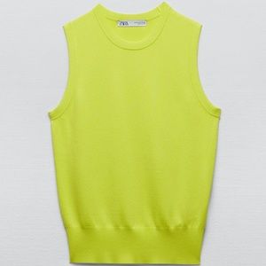 Zara Basic Knit Top - Lime Green - Size M - NWT